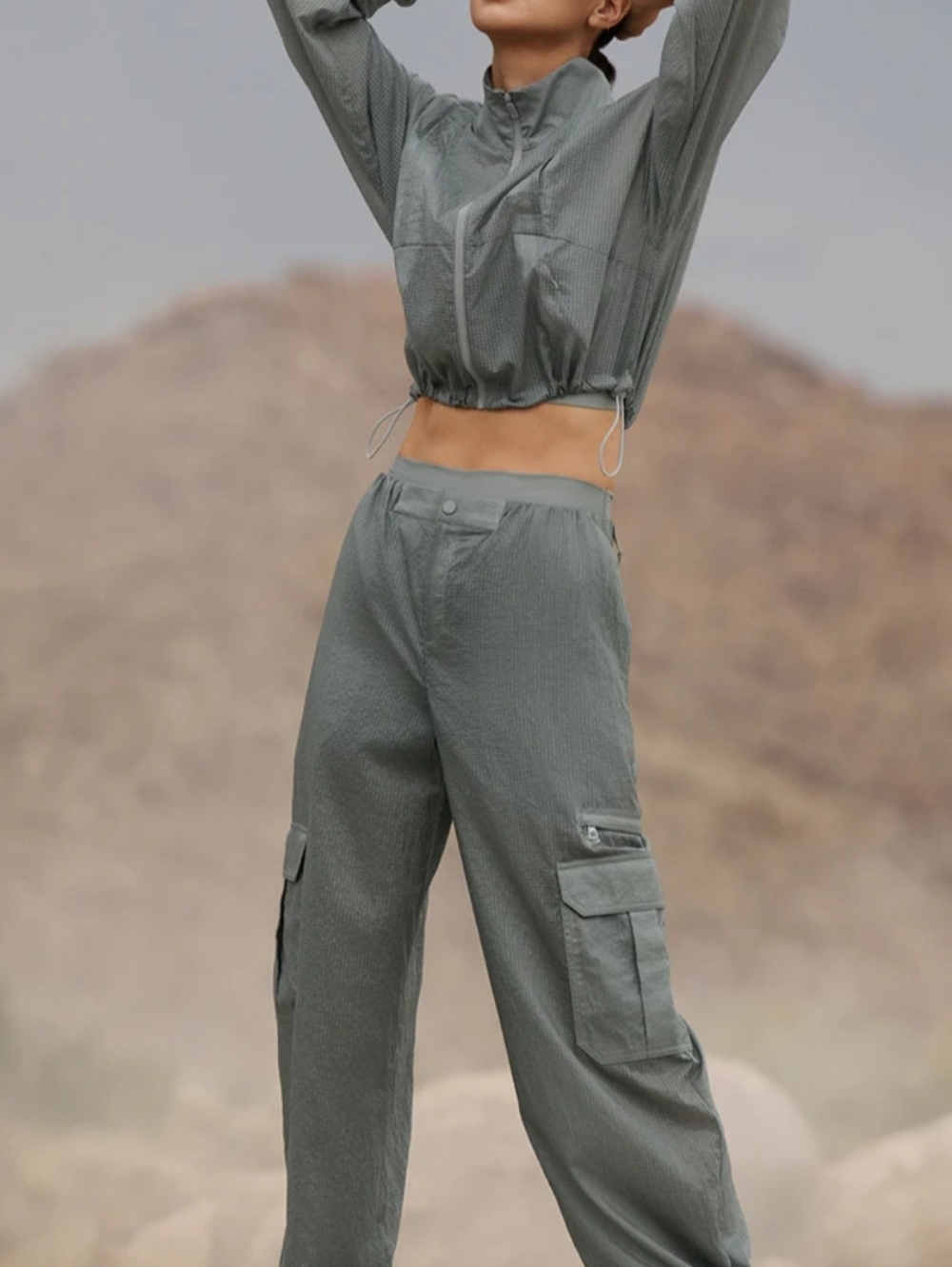 Alo Yoga Semi-Sheer Women's Cargo Jogger Wide Leg Ankle Pants Olive Green Summer